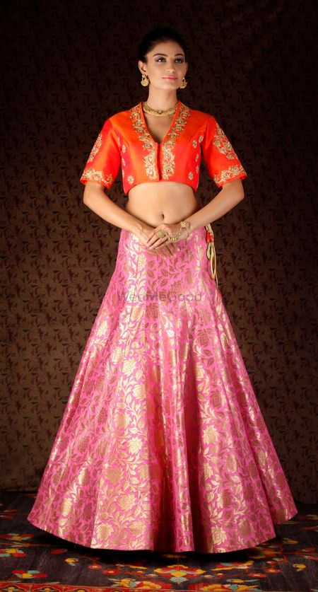 Photo of pink banarsi lehenga skirt