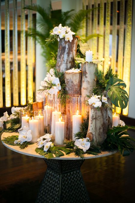 Pretty decor with white flowers and candles