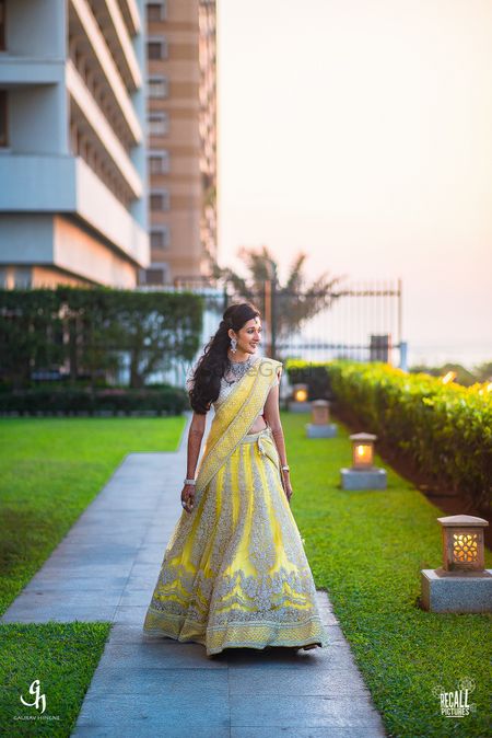 Yellow Light Lehenga with  Silver Motifs for Engagement