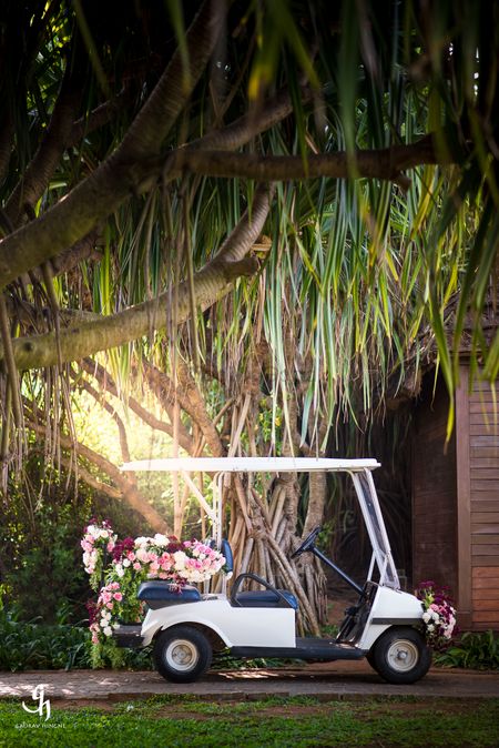 Golf cart with flowers