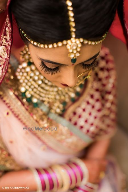 Top angle bridal portrait after getting ready 