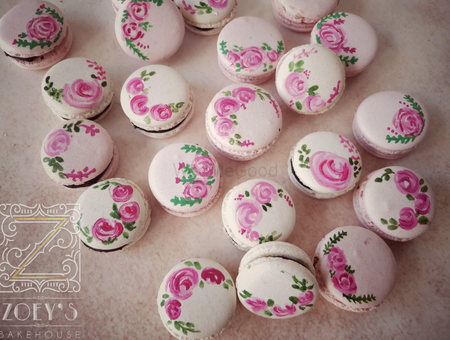 Photo of Pretty floral pink and white macrons for wedding