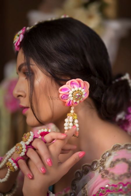 Floral jewellery mehendi earrings in pink 
