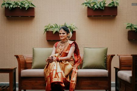 red and gold konkani bridal saree