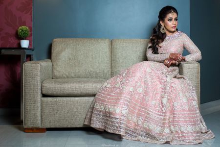 Photo of Light pink and silver lehenga for engagement