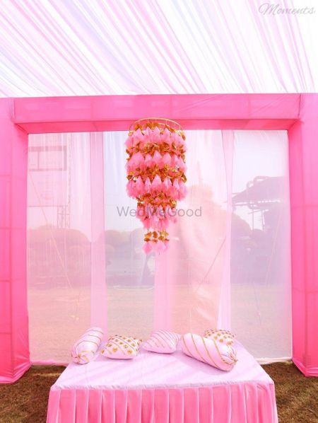 Photo of Tassel light pink and gold chandelier