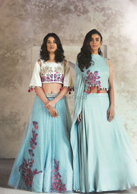 Buy Navy Blue Sequins Art Silk Ready-Made Crop Top With Lehenga At Designer  Lehenga Choli