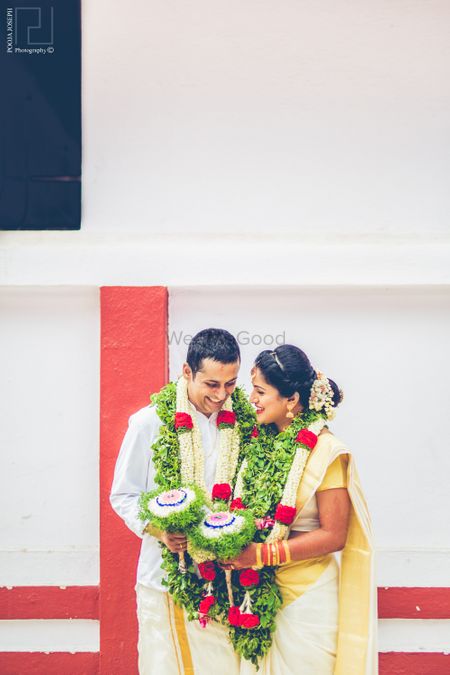 South Indian Wedding Couple with Green Jaimalas