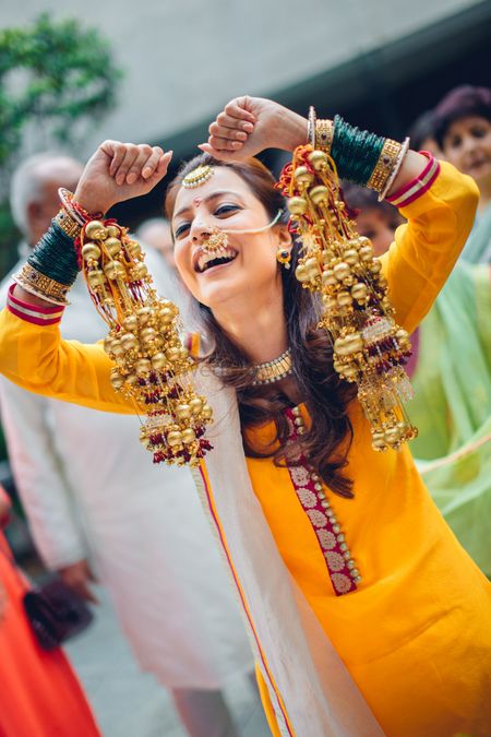 Photo of Happy bride showing off kaleere
