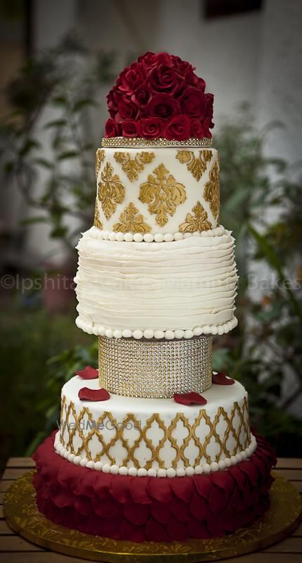 red and gold wedding cake