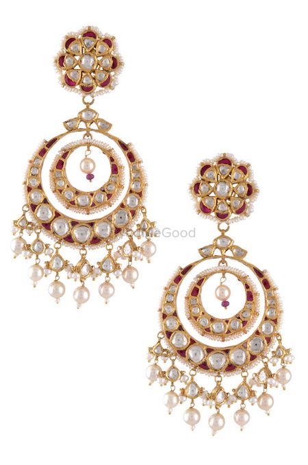 Photo of rubies and kundan chaand baali style earrings
