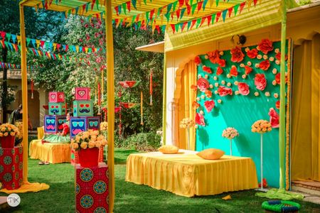 A bright and colorful decor for haldi function