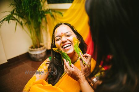 A bride on her haldi ceremony