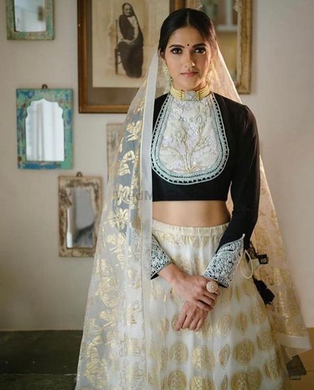 A simple black and white lehenga for a small function at home. 