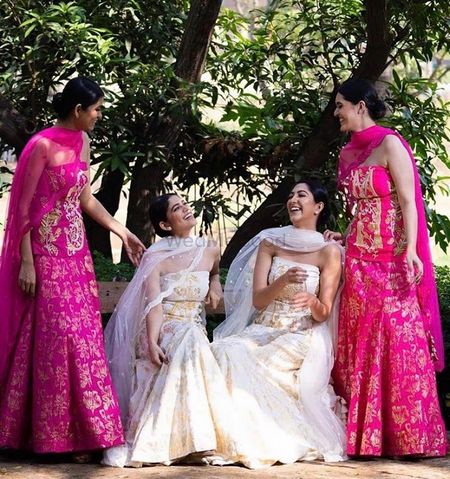 Pretty in pink and white outfits from house of masaba! Perfect for a sister or bff of the bride 