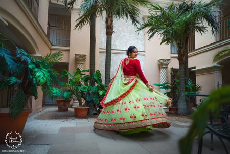 Photo of Red and green floral lehenga for mehendi