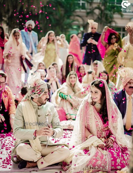 Couple shot for pastel morning wedding 