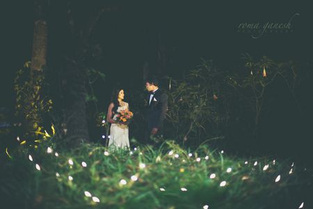 romantic fairy lit pre-wedding shoot