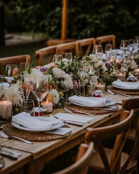 Floral decor with rustic touches for the table settings. 