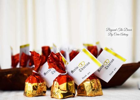 Personalised chocolates as favours with thank you note