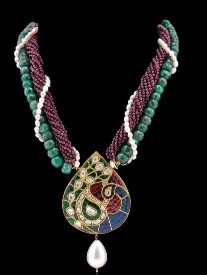 Photo of Anushree Creations twisted strands of emerald and ruby beads with pendant