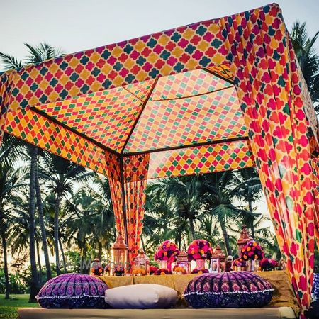 Printed mehendi tent and seating 