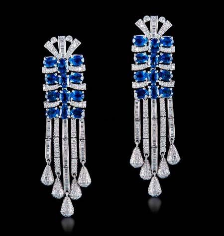 sapphire an diamond long earrings indian