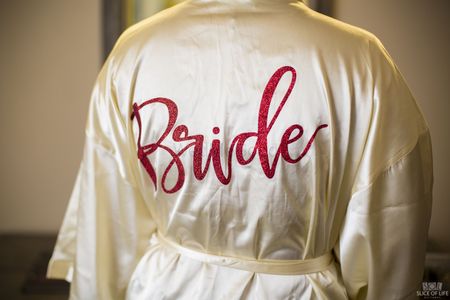Silk bridal robe with bride written 