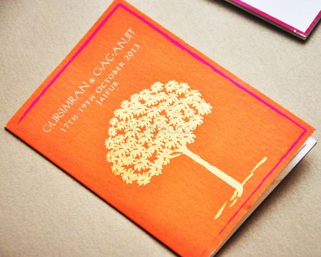 orange tree of life wedding card