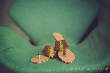 Flat gold bridal shoes