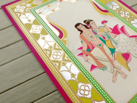 Photo of funky neon illustrated invitation with caricatures