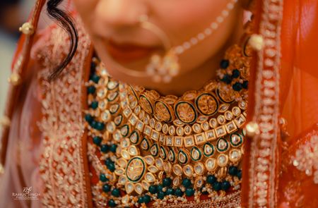 Photo of Close up shop of a statement bridal necklace