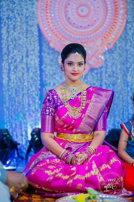 Photo of Hot Pink and Purple Kanjivaram Sari