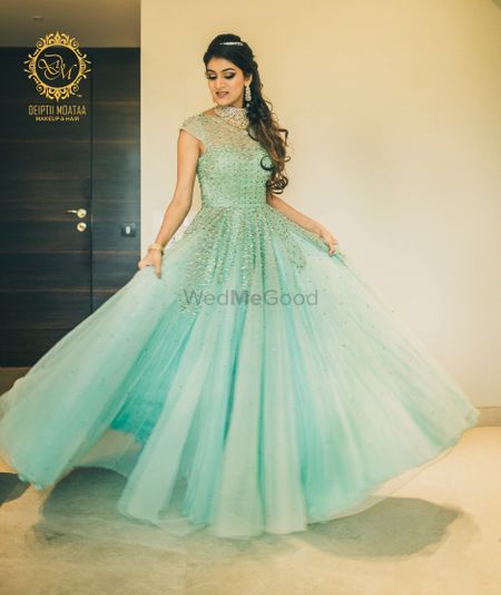 Seafoam Evening Gown with Gold Stone Work
