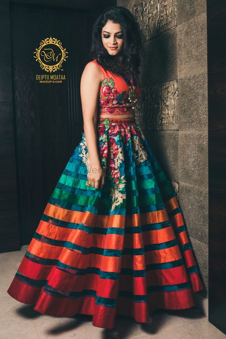 Photo of Colourful Striped Crop Top and Lehenga for Mehendi