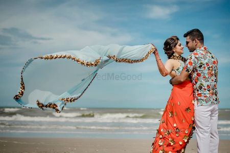 Photo of flowing dupatta pre wedding shot for mehendi