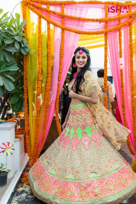 quirky green mehendi lehenga for bride 