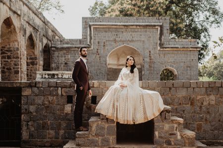 Photo of fort pre wedding shoot with nice outfit ideas