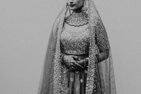 Photo of black and white modern bridal close up shot