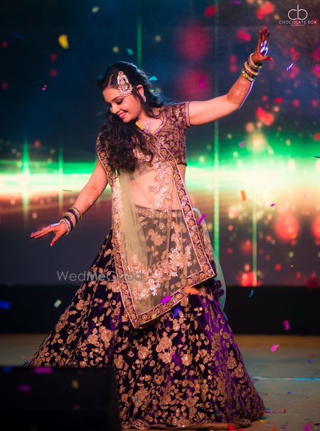 Purple and Gold Velvet Lehenga with Zardozi Work