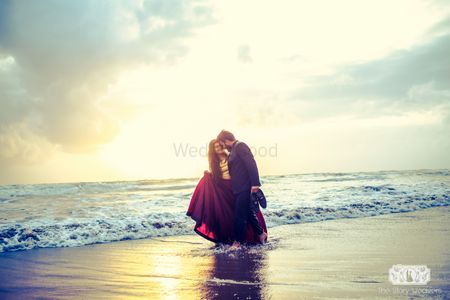Photo of Pre wedding shoot on beach in glam outfits
