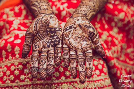 Half and half bride and groom portrait mehendi