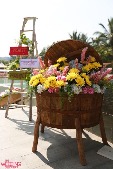 floral wooden basket display