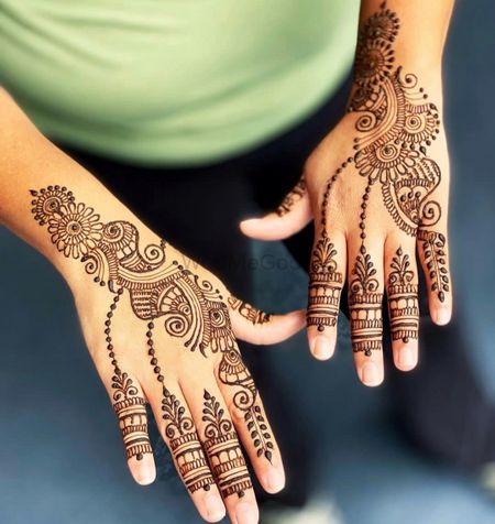 Photo of Arabic bel Mehendi design for the back of the hand.