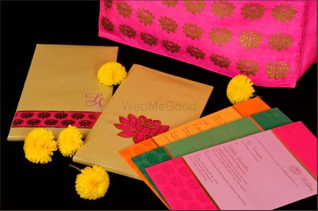 Photo of pink and yellow wedding card