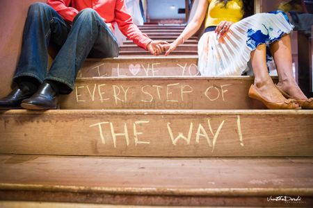 Photo of Pre wedding shoot idea with message scratched on stairs