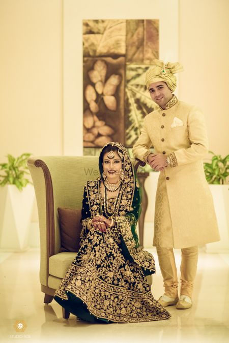 Photo of Couple Portrait with Bride in Green