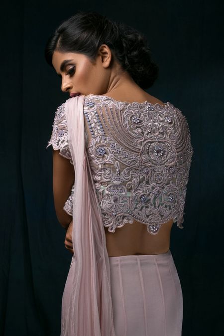 Light Pink and Grey Lace Lehenga with Embroidery