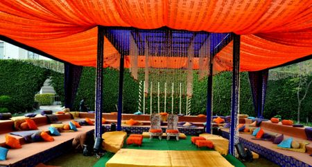 Photo of blue and orange mandap