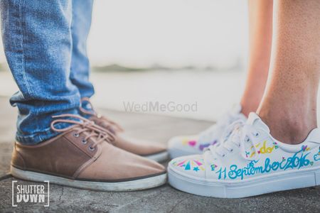 Photo of Save the date idea with date on sneaker